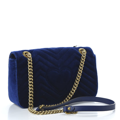 Gucci Velvet Matelasse Deer Embroidered Small GG Marmont Shoulder Bag Cobalt 3 of 10