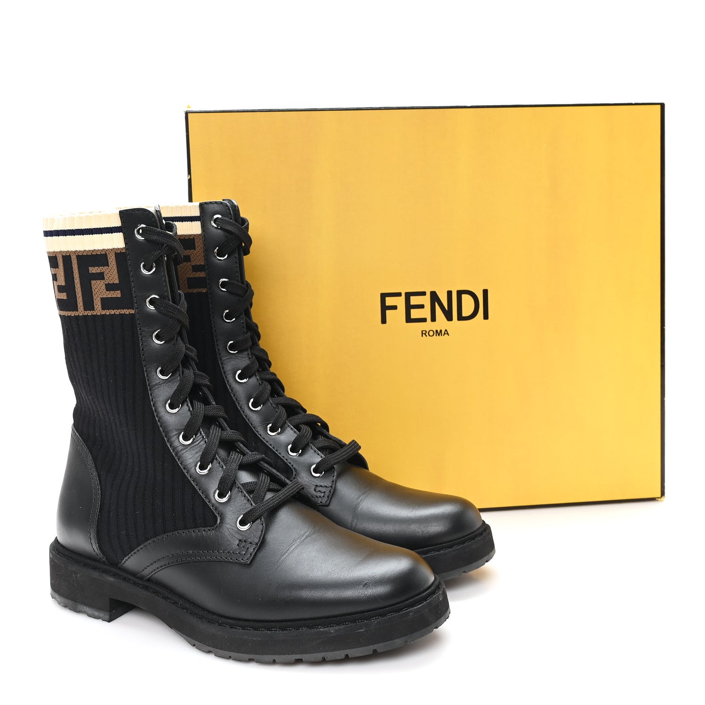 Calfskin Stretch Fabric Rockoko Biker Boots 39.5 Tobacco Black Marino