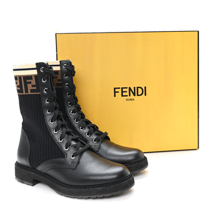 Fendi Calfskin Stretch Fabric Rockoko Biker Boots 39.5 Tobacco Black Marino 10 of 10