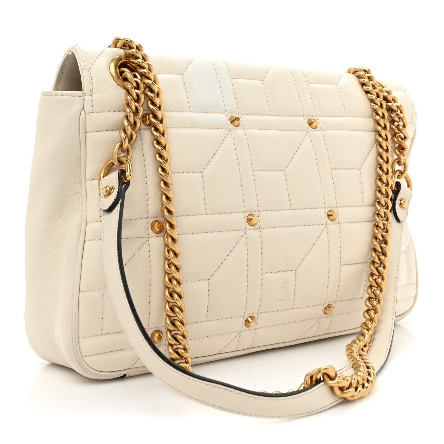 Calfskin Matelasse Studded Medium GG Marmont Shoulder Bag White