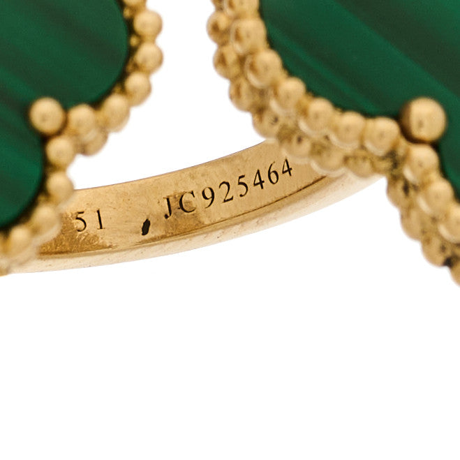 18K Yellow Gold Malachite Magic Alhambra Between the Finger Ring 51 5.75