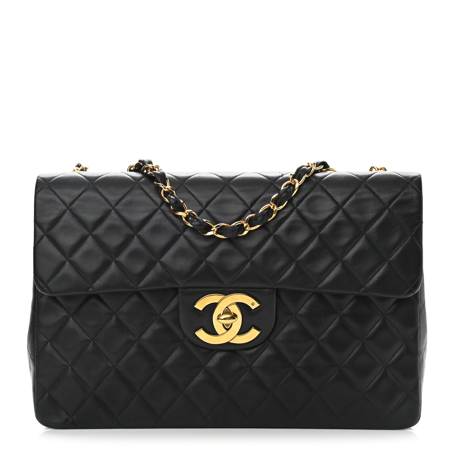Lambskin Quilted XL Jumbo Single Flap Black