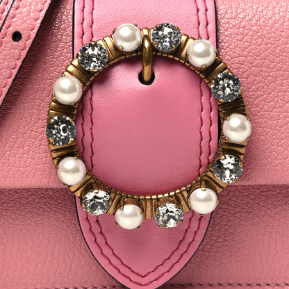 Miu Miu Goatskin Madras Soft Calfskin Crystal Pearl Embellished Shoulder Bag Rosa 7 of 10