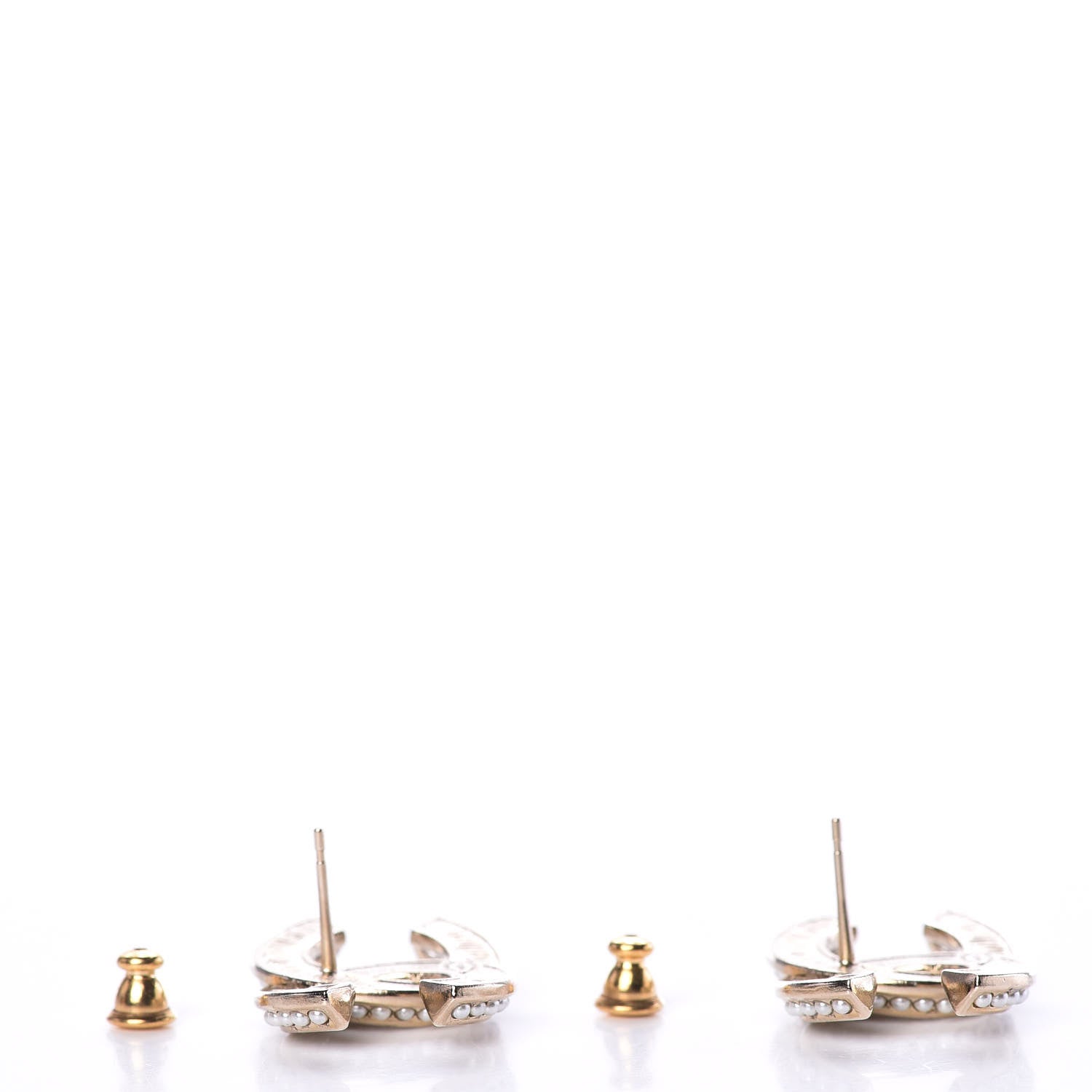 Chanel Pearl Crystal CC Earrings Gold 2 of 5