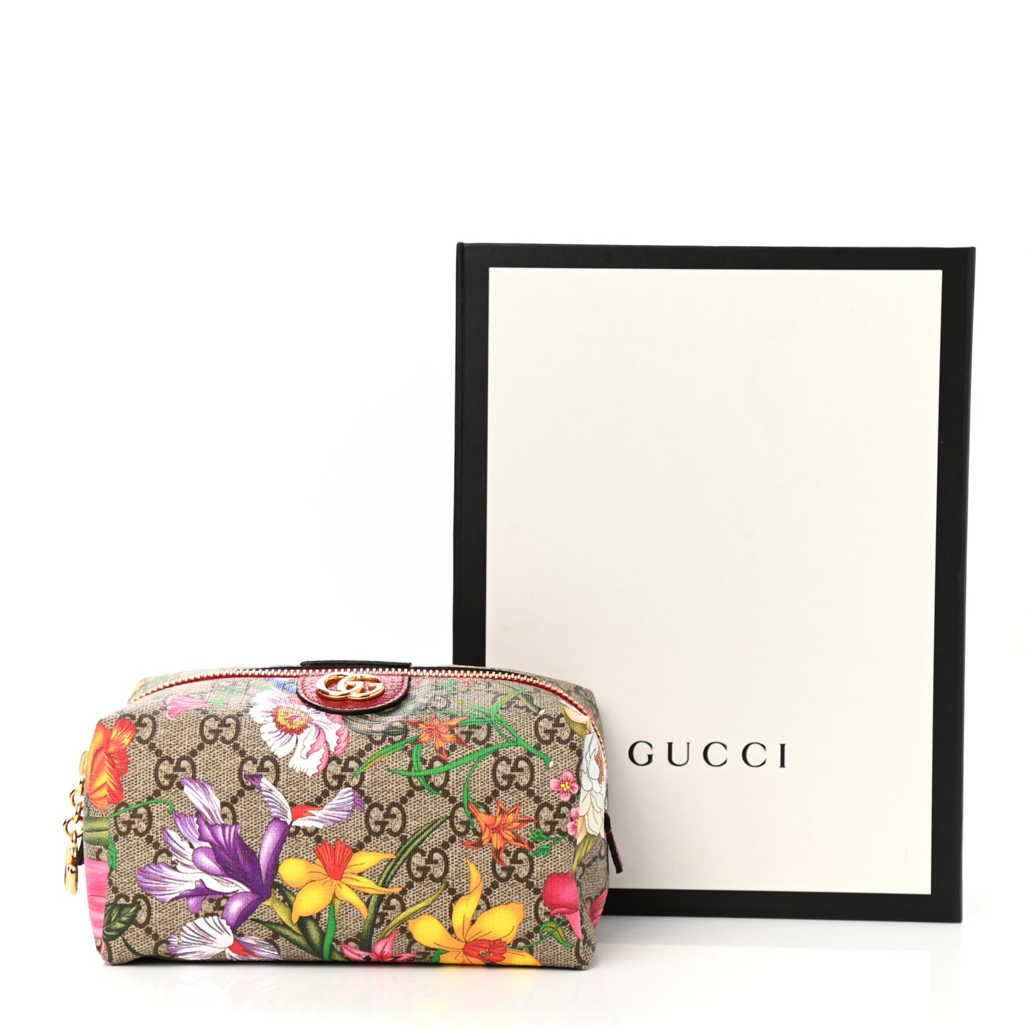 Soft GG Supreme Monogram Flora Calfskin Medium Ophidia Cosmetic Case Beige Ebony Multicolor Rosso