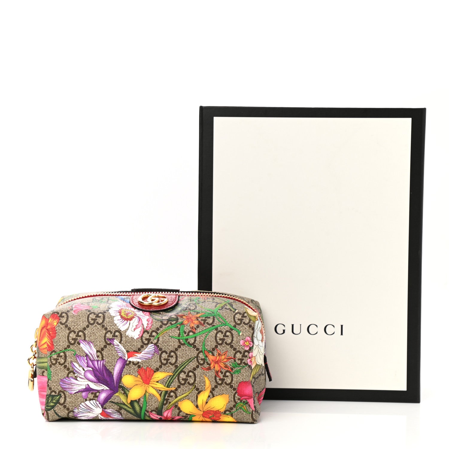 Gucci Soft GG Supreme Monogram Flora Calfskin Medium Ophidia Cosmetic Case Beige Ebony Multicolor Rosso 8 of 8