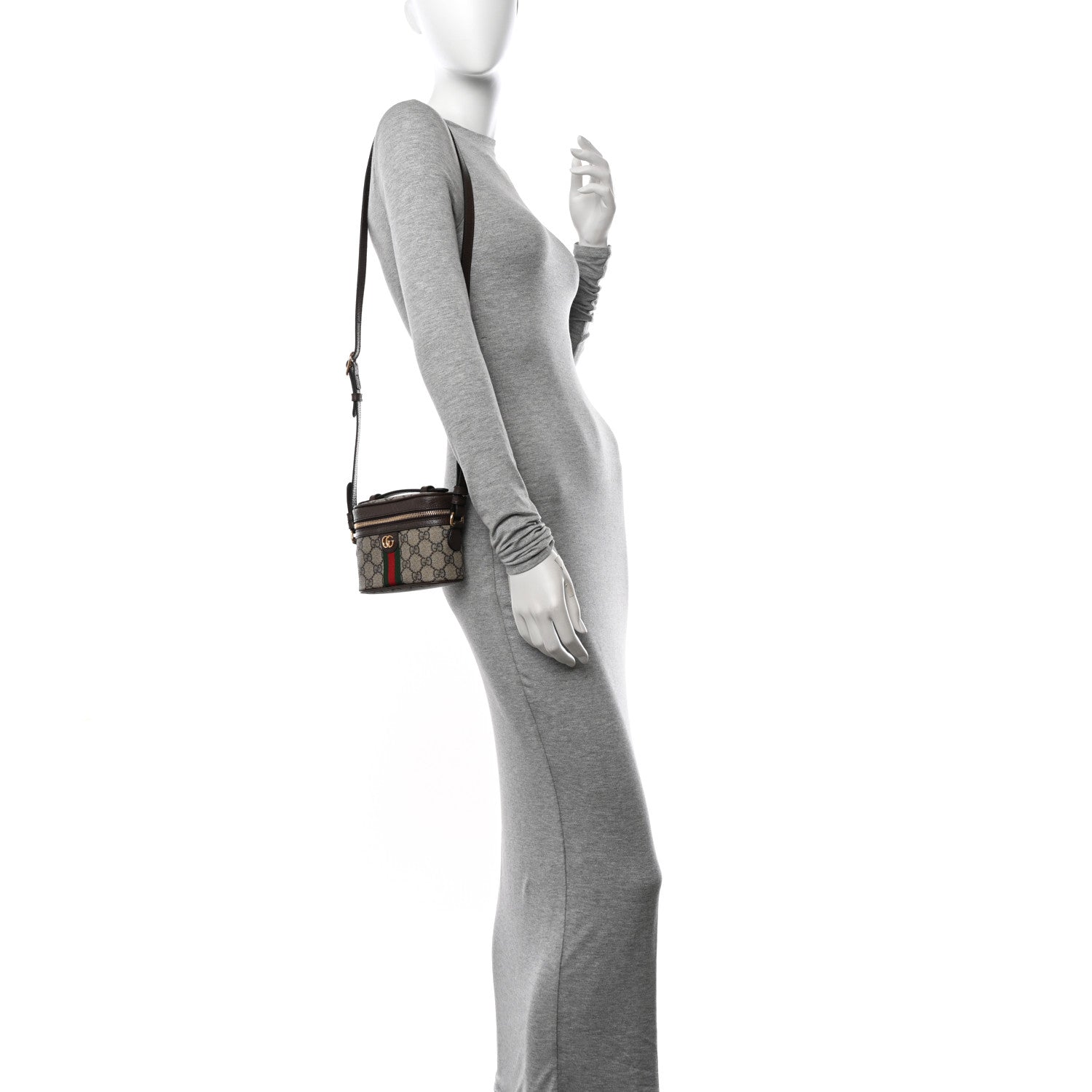 Gucci GG Supreme Monogram Textured Calfskin Web Mini Ophidia Top Handle Bag Beige Ebony New Acero 2 of 11