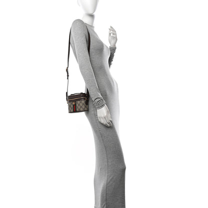 Gucci GG Supreme Monogram Textured Calfskin Web Mini Ophidia Top Handle Bag Beige Ebony New Acero 2 of 11