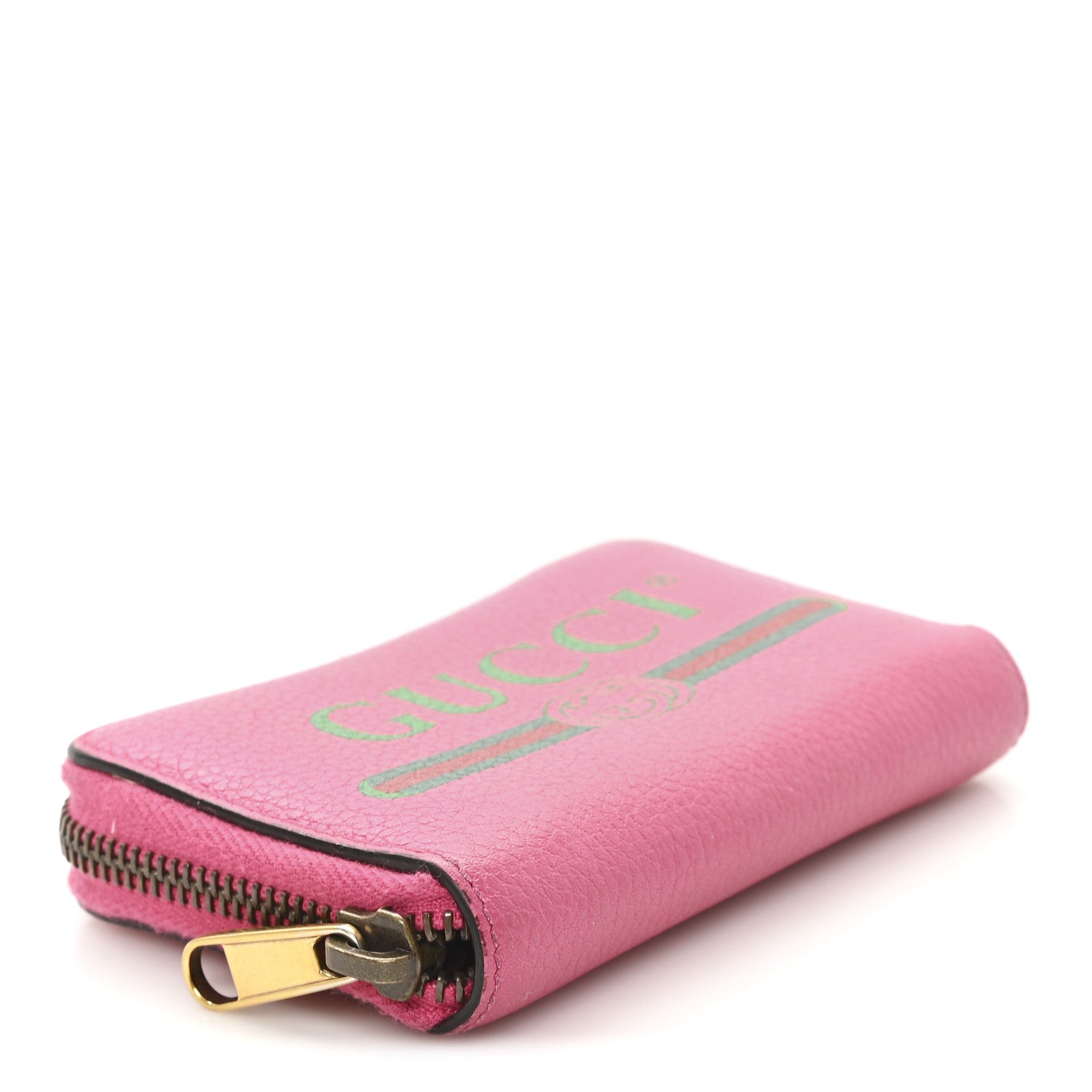 Gucci Grained Calfskin Logo Zip Around Card Case Box Pink Green 4 of 6