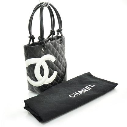 Chanel Calfskin Quilted Small Cambon Tote Black White 3 of 11
