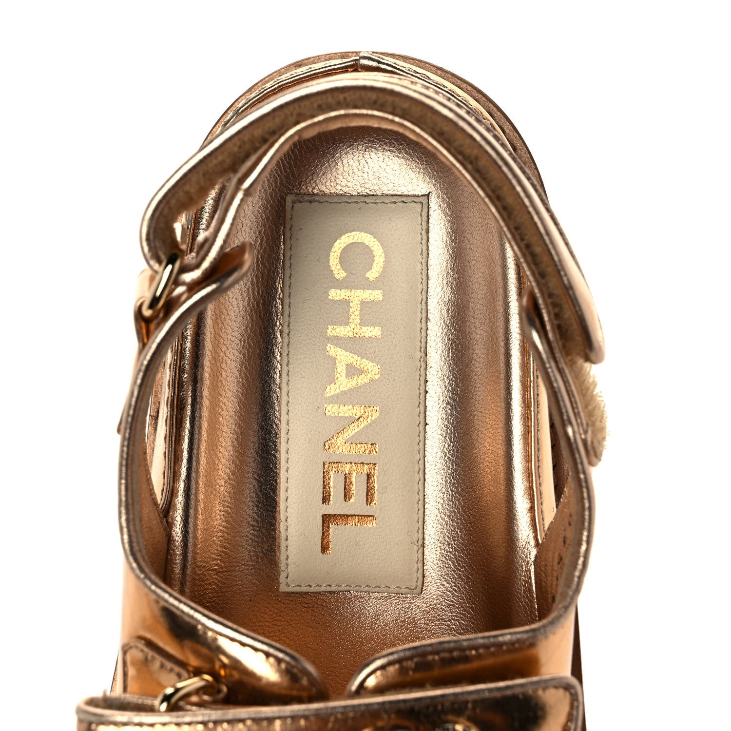 Chanel Metallic Laminated Calfskin Velcro Dad Sandals 36.5 Golden 7 of 9
