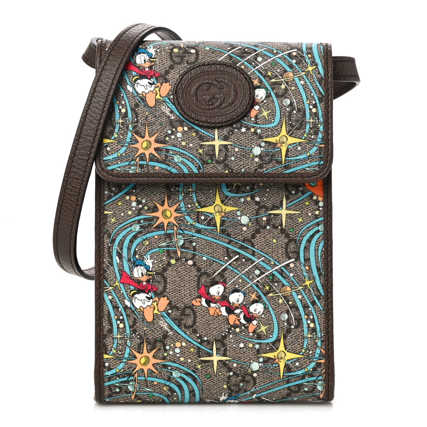 X DISNEY GG Supreme Monogram Donald Duck Mini Interlocking G Crossbody Bag Beige Multicolor New Acero