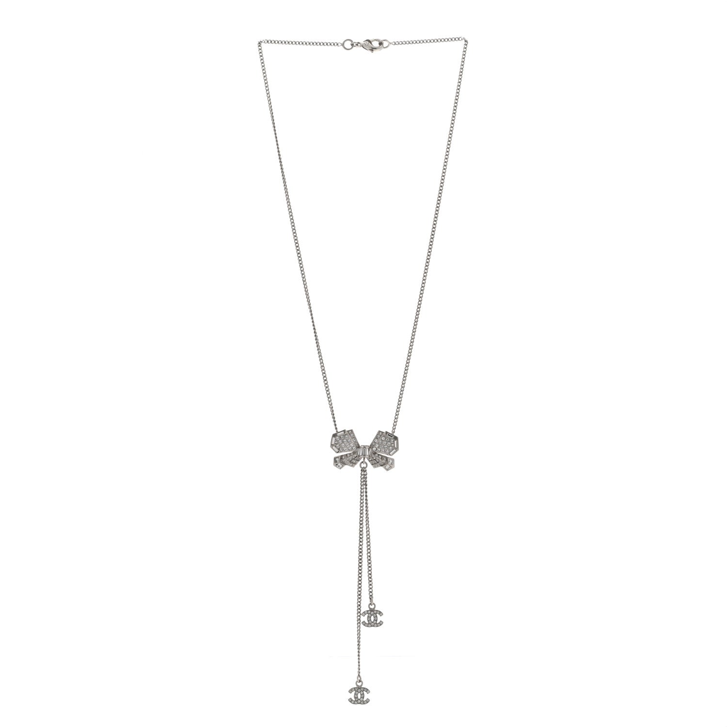 Chanel Crystal Butterfly CC Lariat Necklace Silver 3 of 6