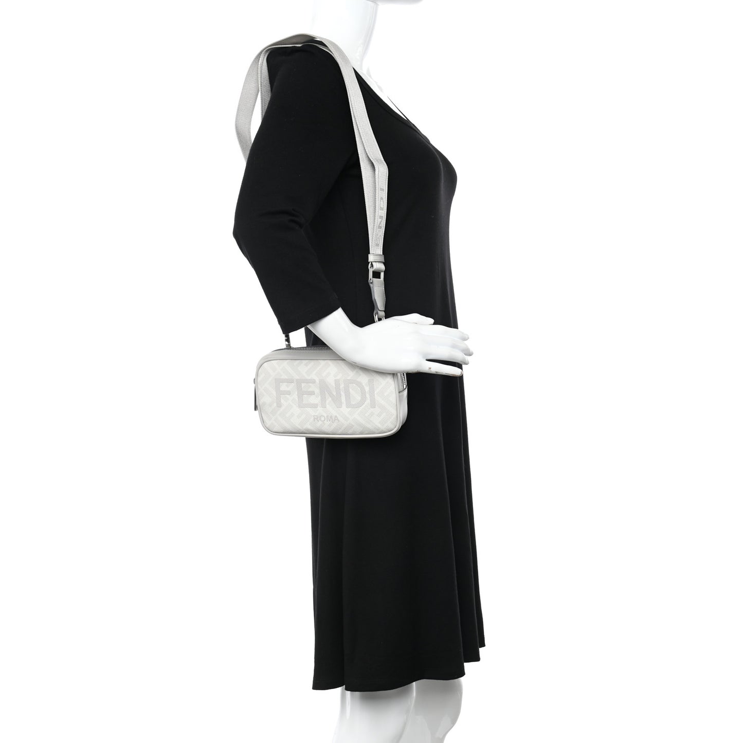 Shiny Glazed Fabric Vitello Cover FF 1974 Logo Small Camera Case Perla Ghiaia