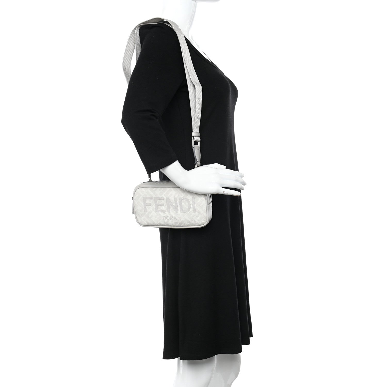 Fendi Shiny Glazed Fabric Vitello Cover FF 1974 Logo Small Camera Case Perla Ghiaia 2 of 13