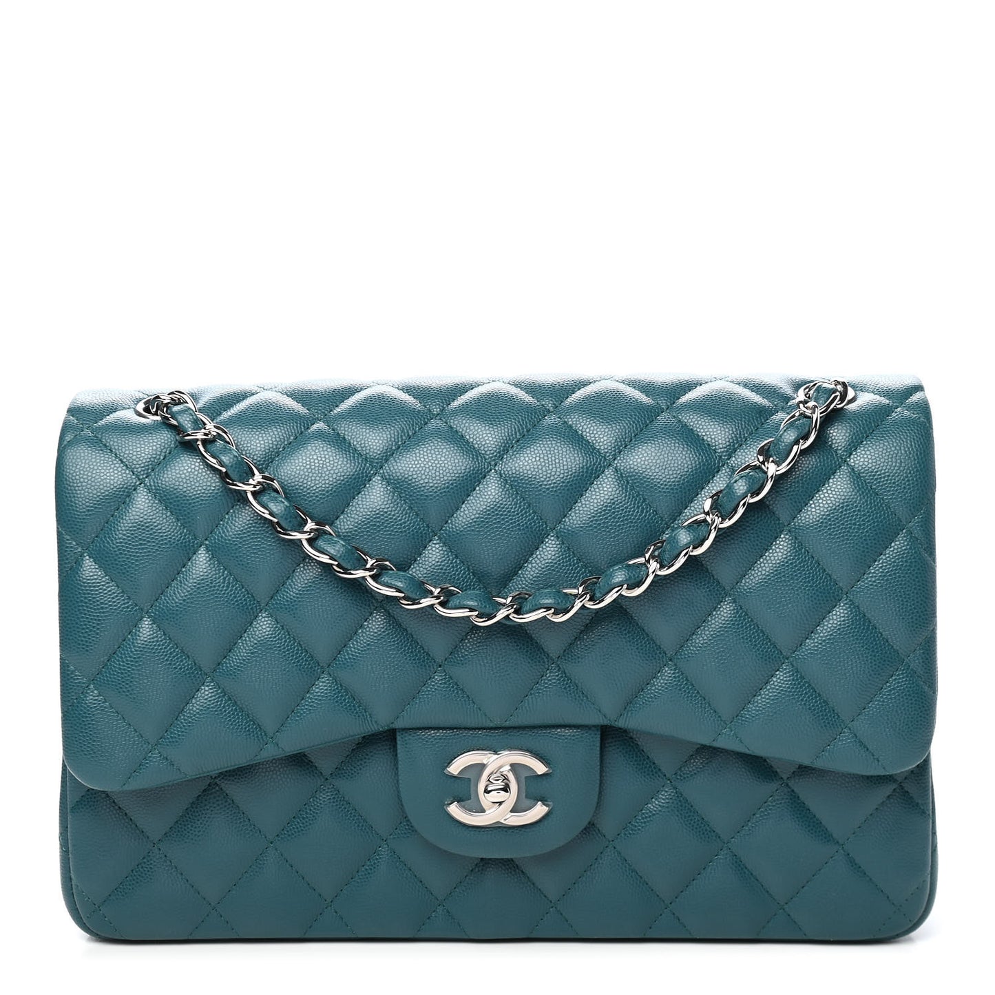 Caviar Quilted Jumbo Double Flap Dark Turquoise