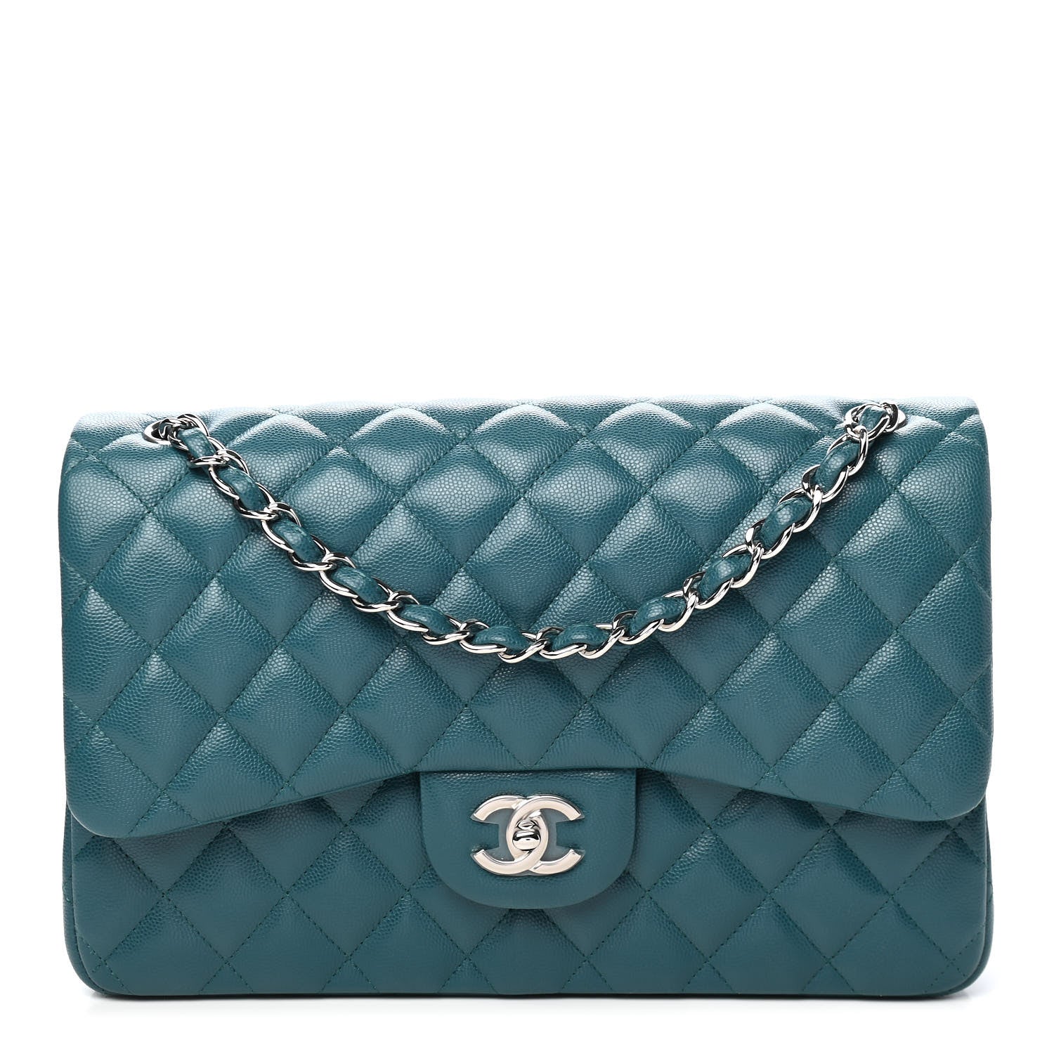 Chanel Caviar Quilted Jumbo Double Flap Dark Turquoise 1 of 10