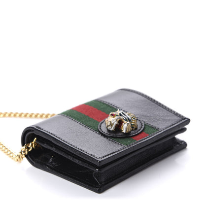 Gucci Calfskin Web Rajah Chain Card Case Wallet Black 4 of 11