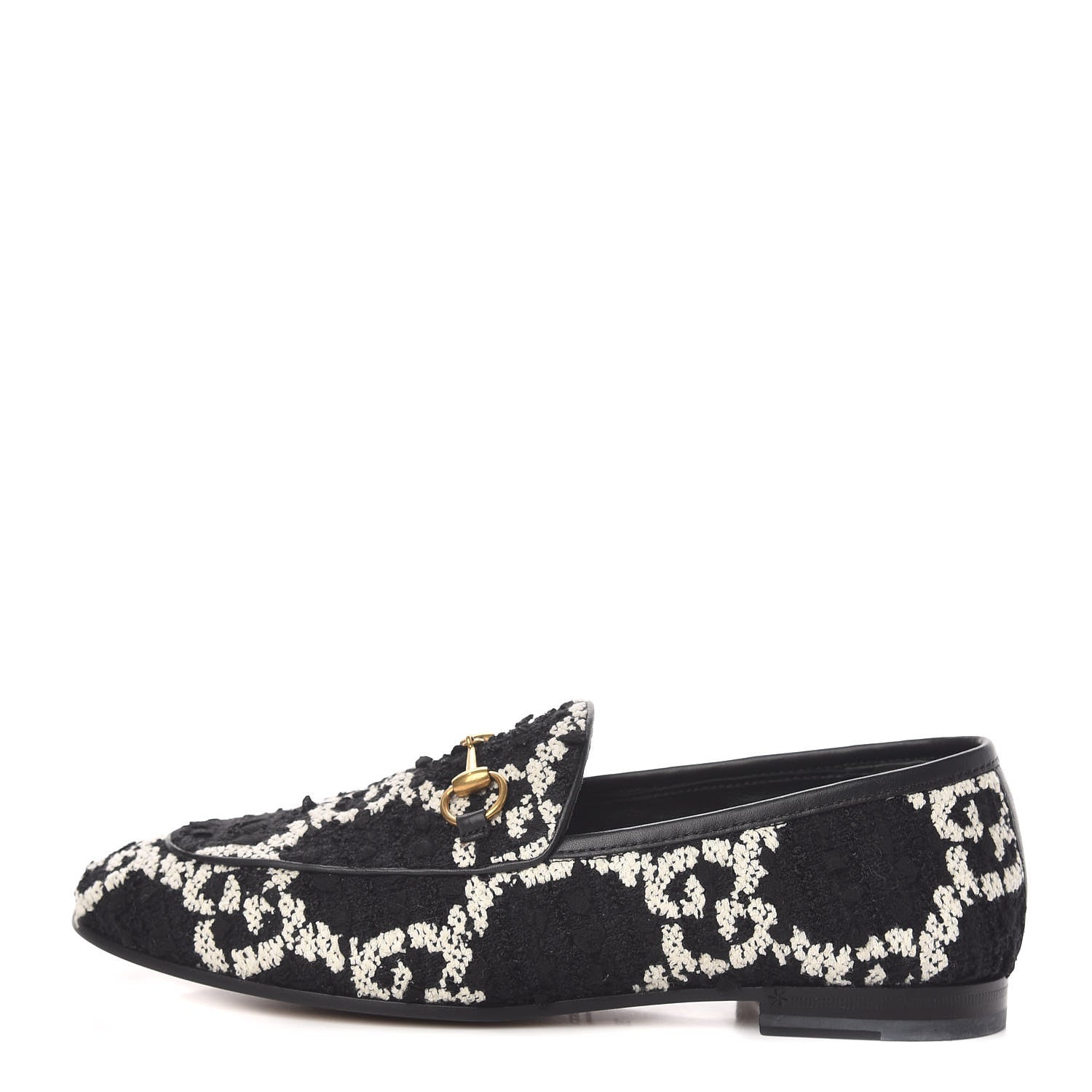 Gucci Tweed GG Monogram Horsebit Womens Jordaan Loafers 38 Black Natural 1 of 9