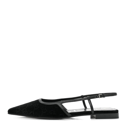 Gucci Velvet GG Monogram Slingback Ballet Flats 39.5 Black 1 of 8