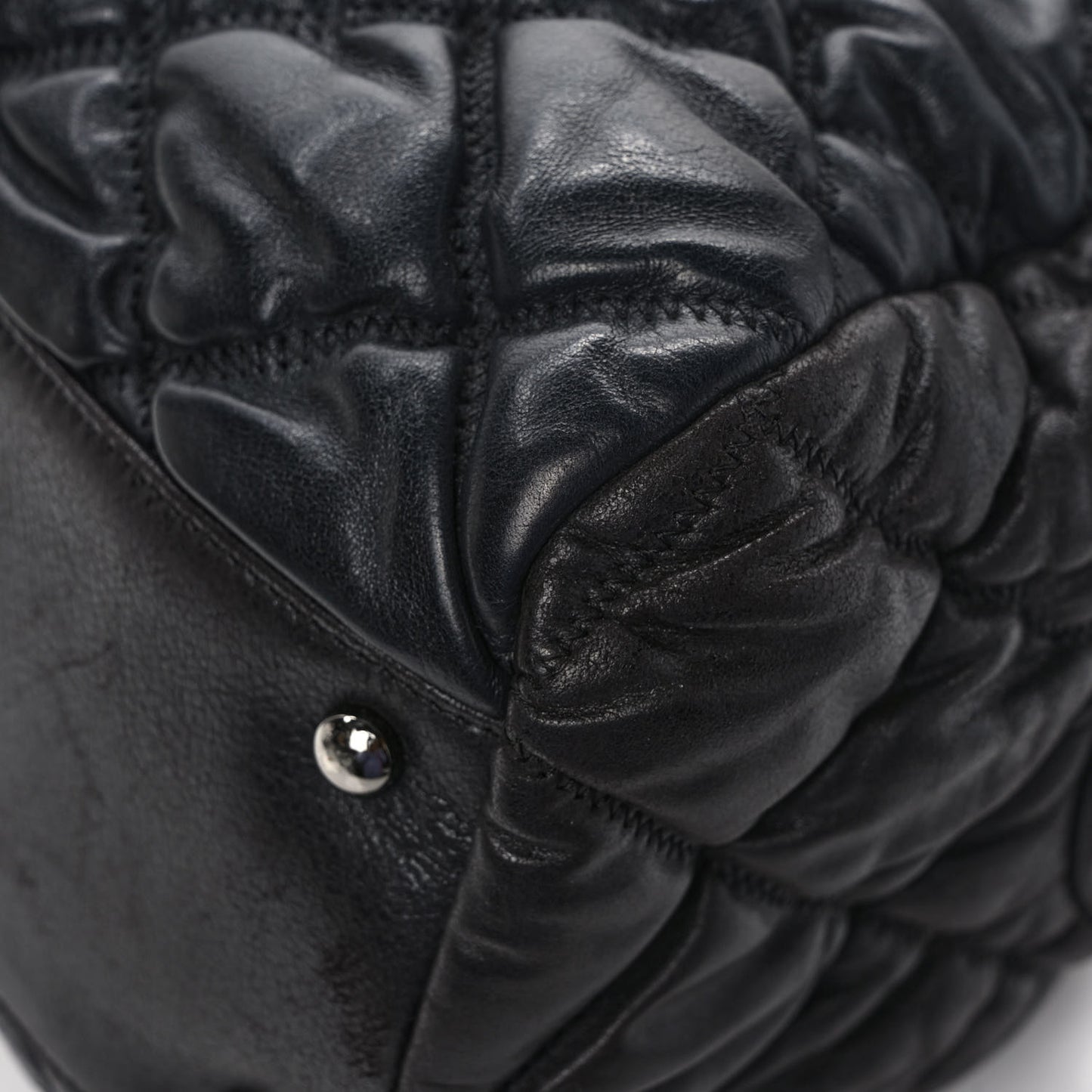 Calfskin Bubble Quilt Bowler Black