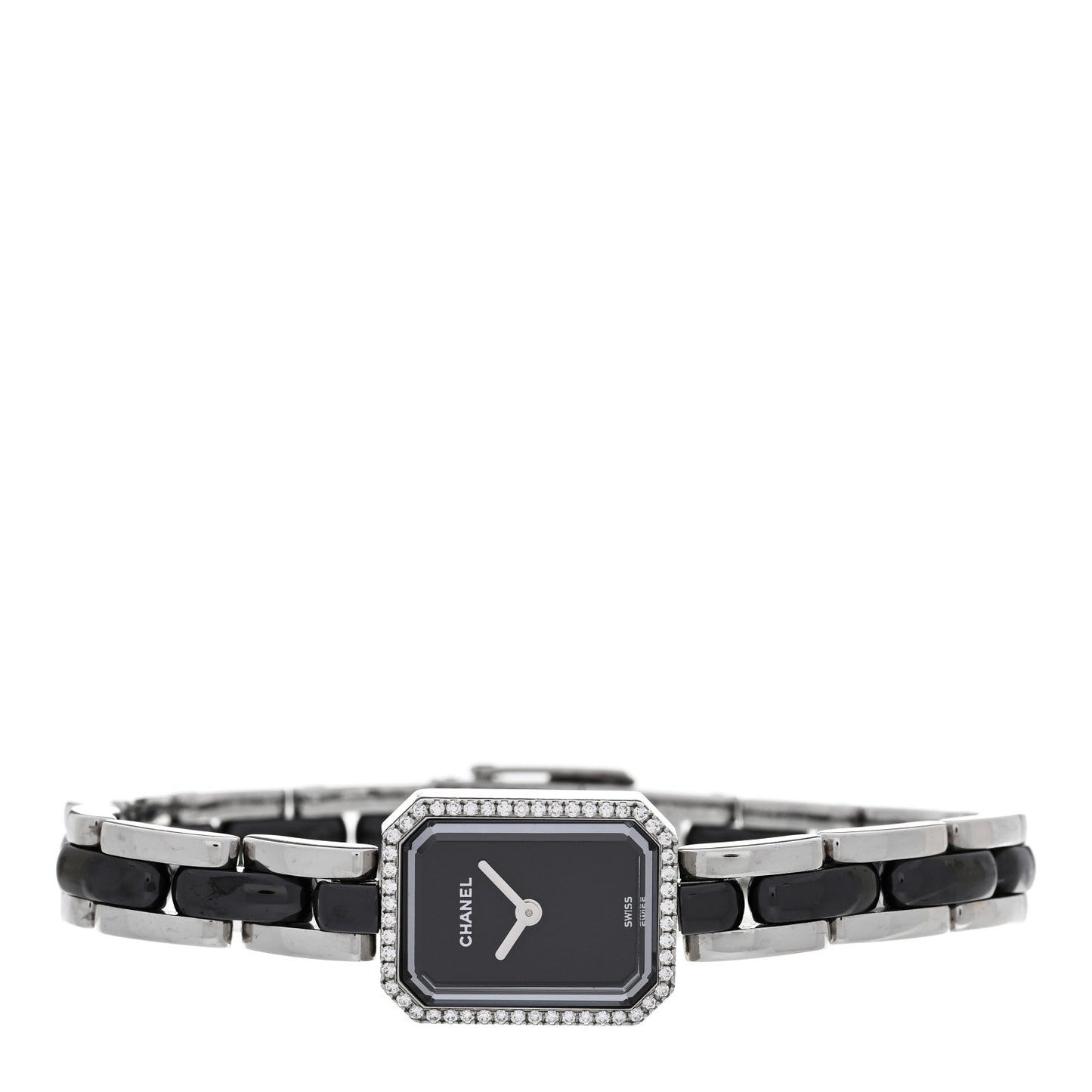 Stainless Steel Ceramic Diamond Bezel 16mm Premiere Quartz Watch Black