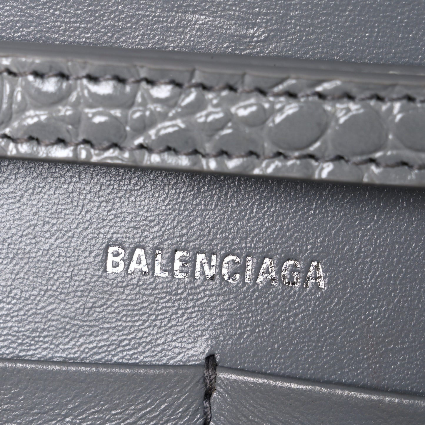 Shiny Calfskin Crocodile Embossed Hourglass Chain Bag Balenciaga Steel Grey