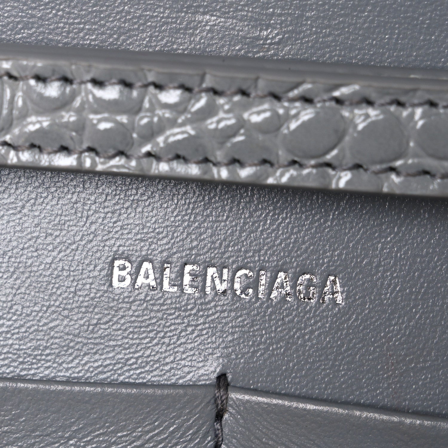 Balenciaga Shiny Calfskin Crocodile Embossed Hourglass Chain Bag Balenciaga Steel Grey 6 of 10
