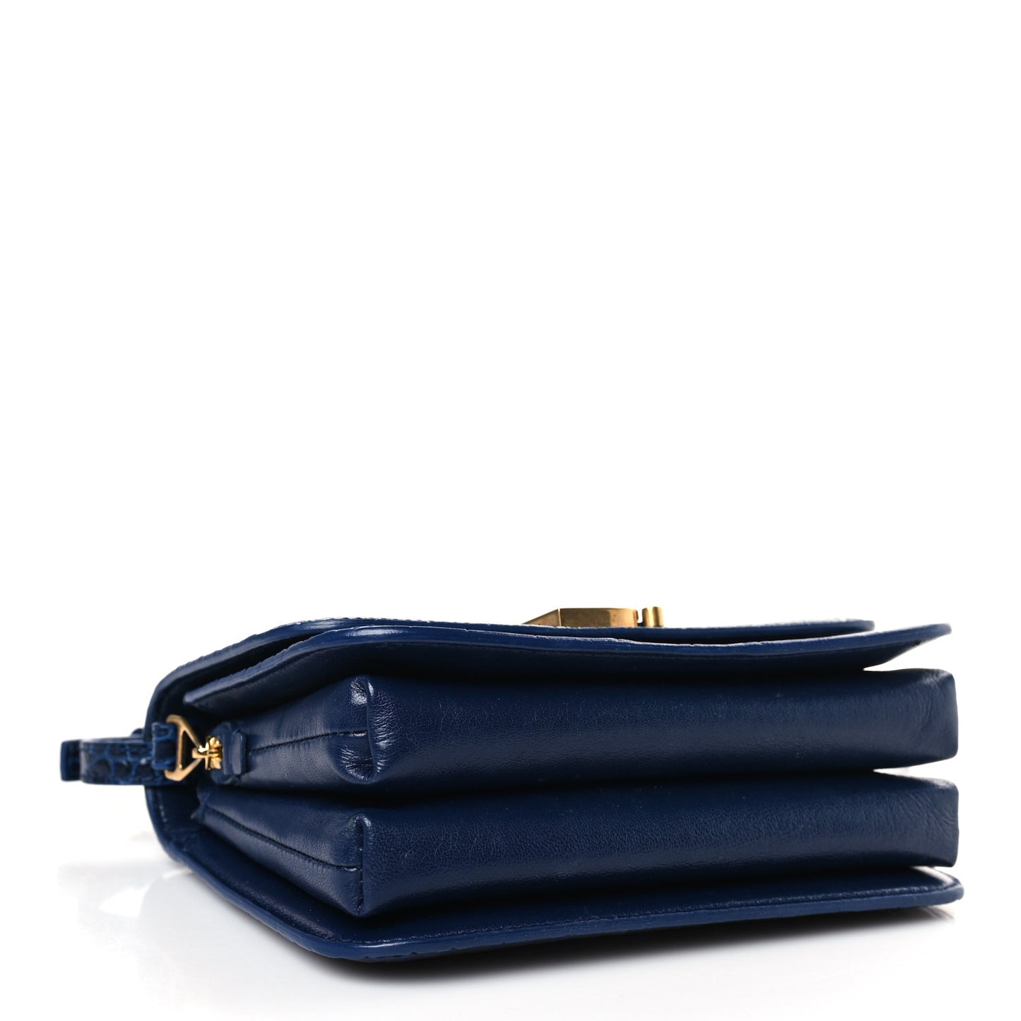 Shiny Calfskin Crocodile Embossed Small B Crossbody Bag Navy