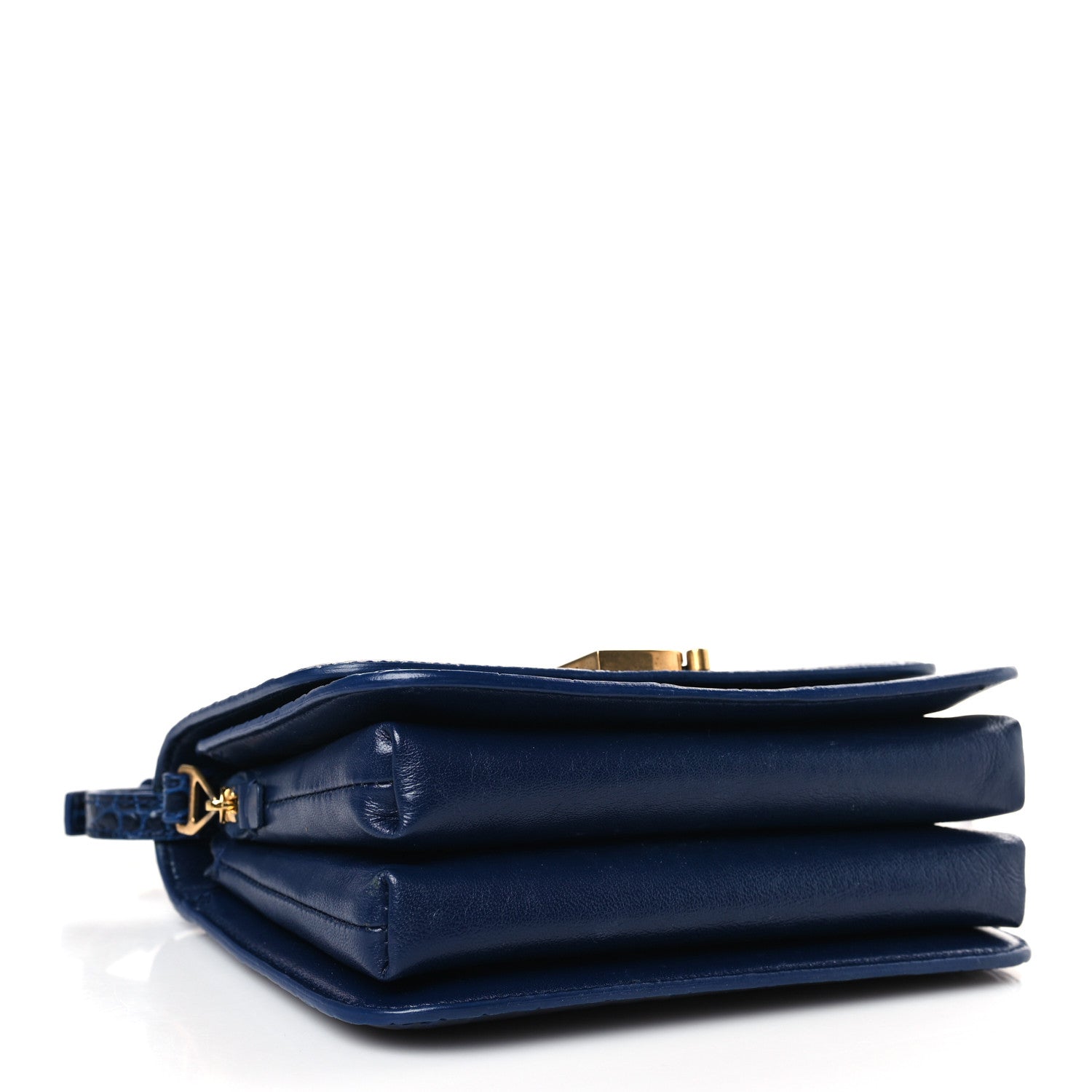 Balenciaga Shiny Calfskin Crocodile Embossed Small B Crossbody Bag Navy 4 of 9