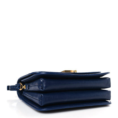 Balenciaga Shiny Calfskin Crocodile Embossed Small B Crossbody Bag Navy 4 of 9