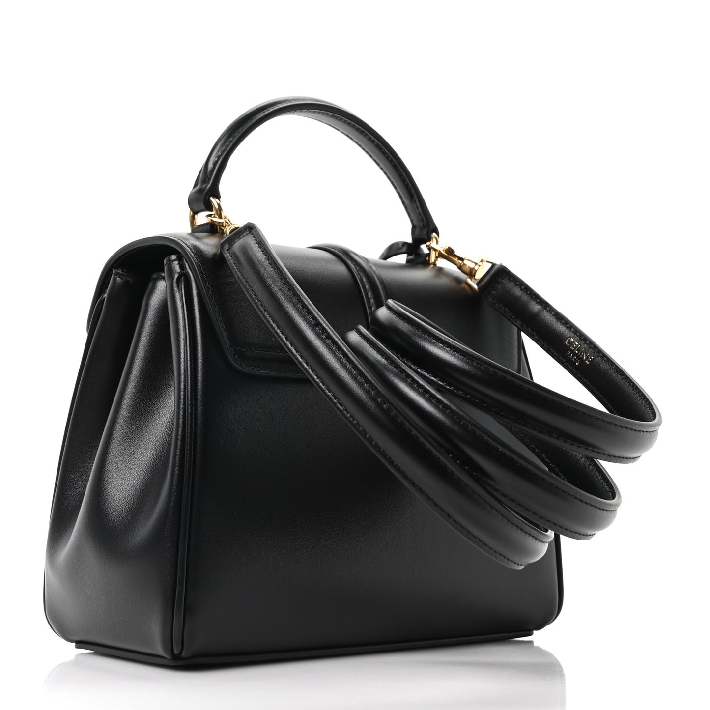 Satinated Calfskin Mini 16 Top Handle Bag Black
