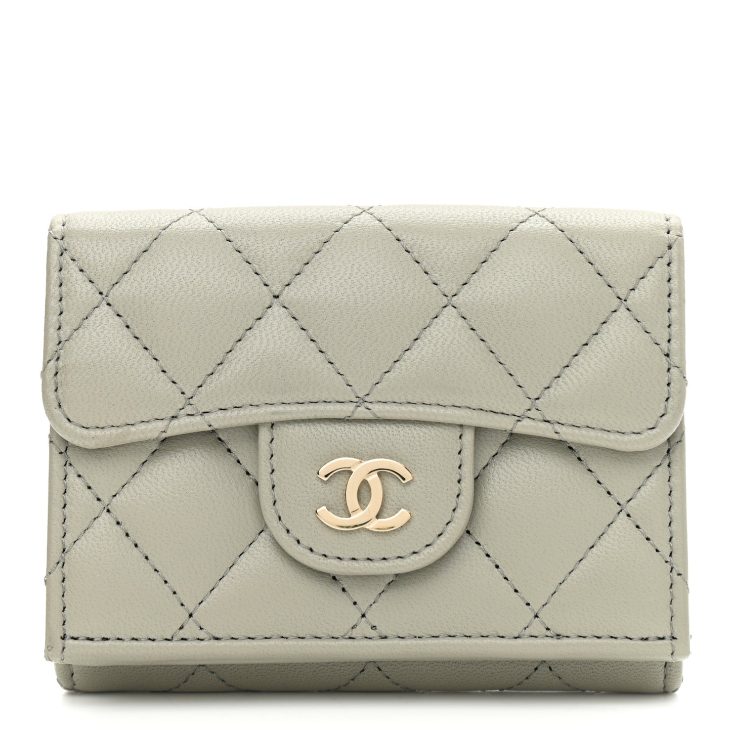 Lambskin Quilted Small Flap Wallet Grey