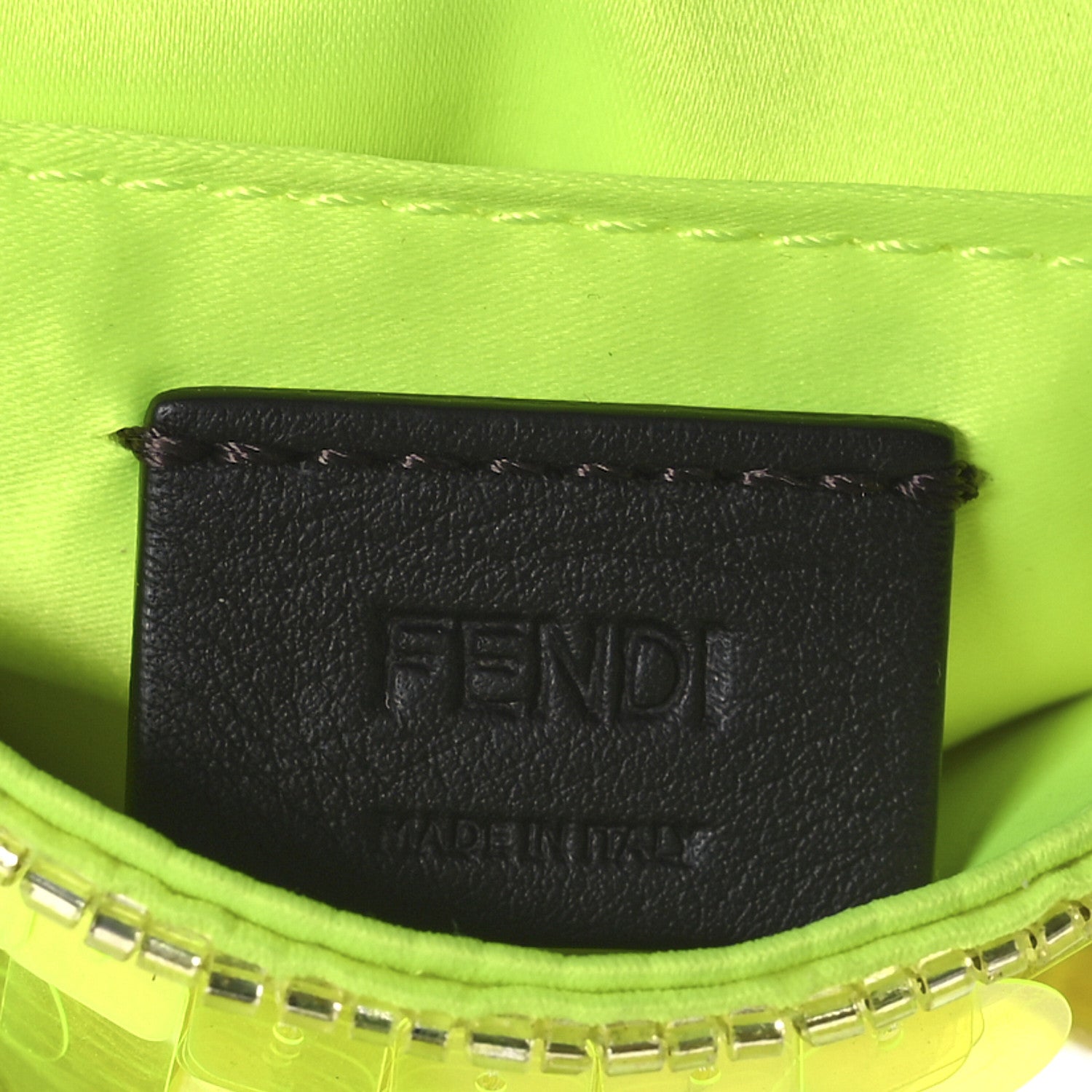 Fendi Transparent Paillettes Vitello King Nano Maxi Buckle Baguette Charm Yellow Fluo 6 of 11