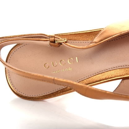 Gucci Metallic Calfskin Horsebit Peep Toe Low Heel Slingback Pumps 37.5 Gold 8 of 10