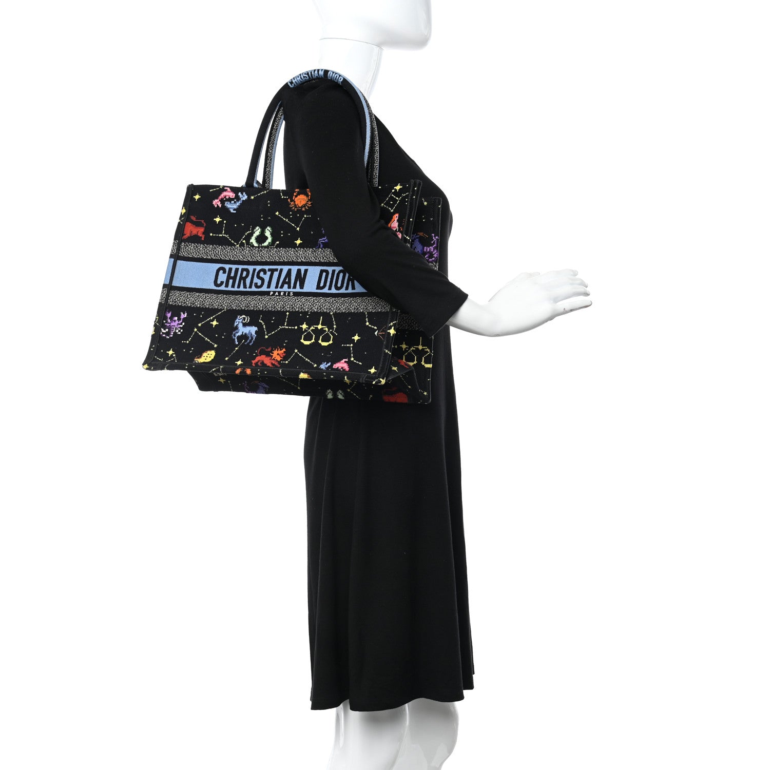 Christian Dior Canvas Embroidered Medium Pixel Zodiac Book Tote Black Multicolor 2 of 10