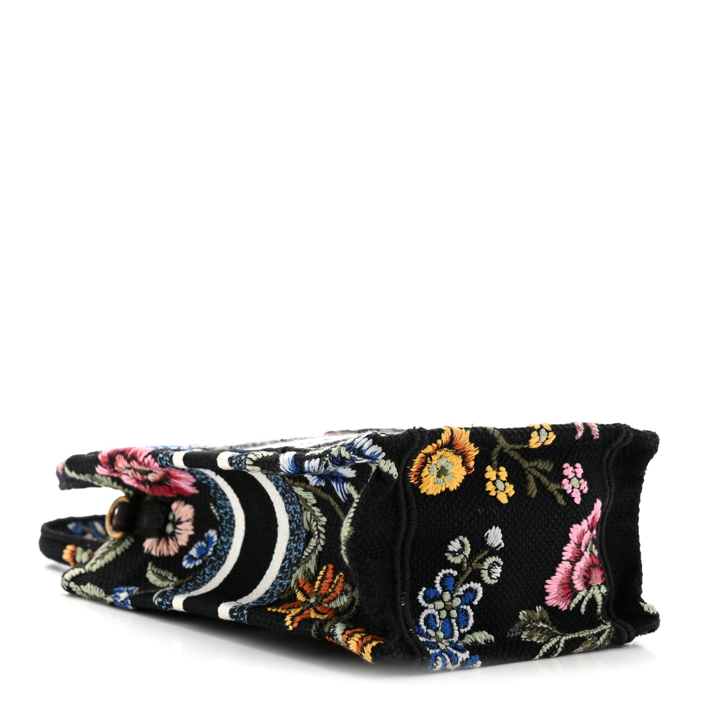 Raffia Embroidered Petites Fleurs Mini Book Tote Phone Bag Navy Blue Multicolor