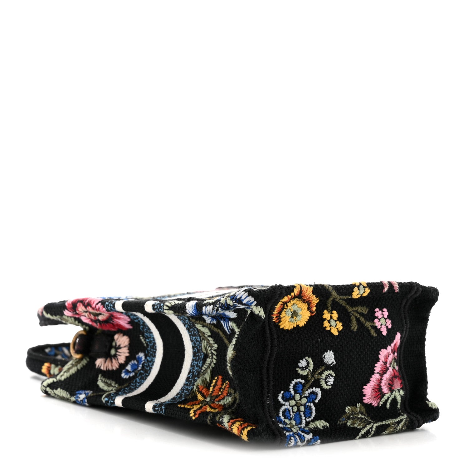 Christian Dior Raffia Embroidered Petites Fleurs Mini Book Tote Phone Bag Navy Blue Multicolor 4 of 12