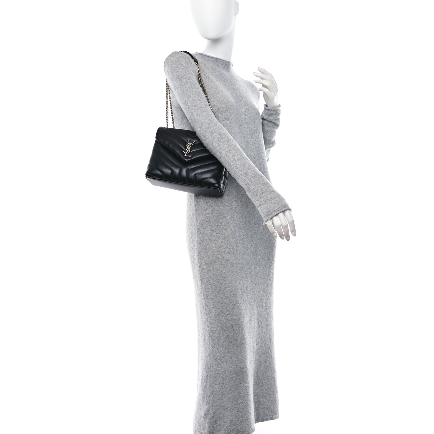 Calfskin Y Quilted Monogram Small Loulou Chain Satchel Black