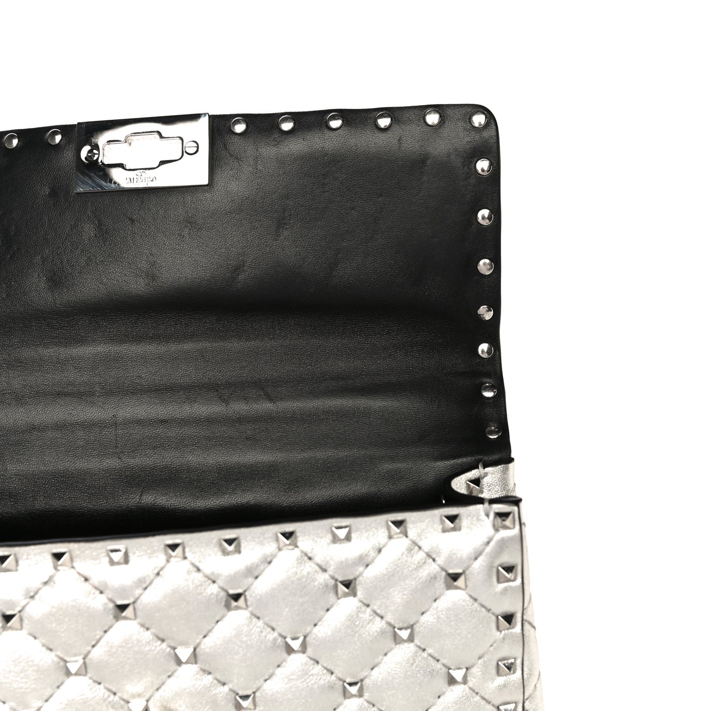 Metallic Nappa Medium Rockstud Spike Shoulder Bag Silver