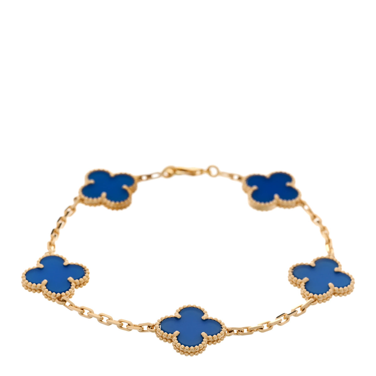 18K Yellow Gold Blue Agate 5 Motifs Vintage Alhambra Bracelet