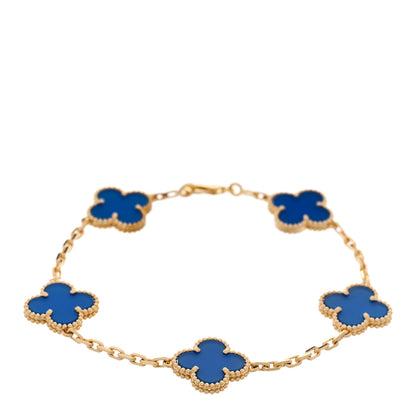 Van Cleef & Arpels 18K Yellow Gold Blue Agate 5 Motifs Vintage Alhambra Bracelet 1 of 5