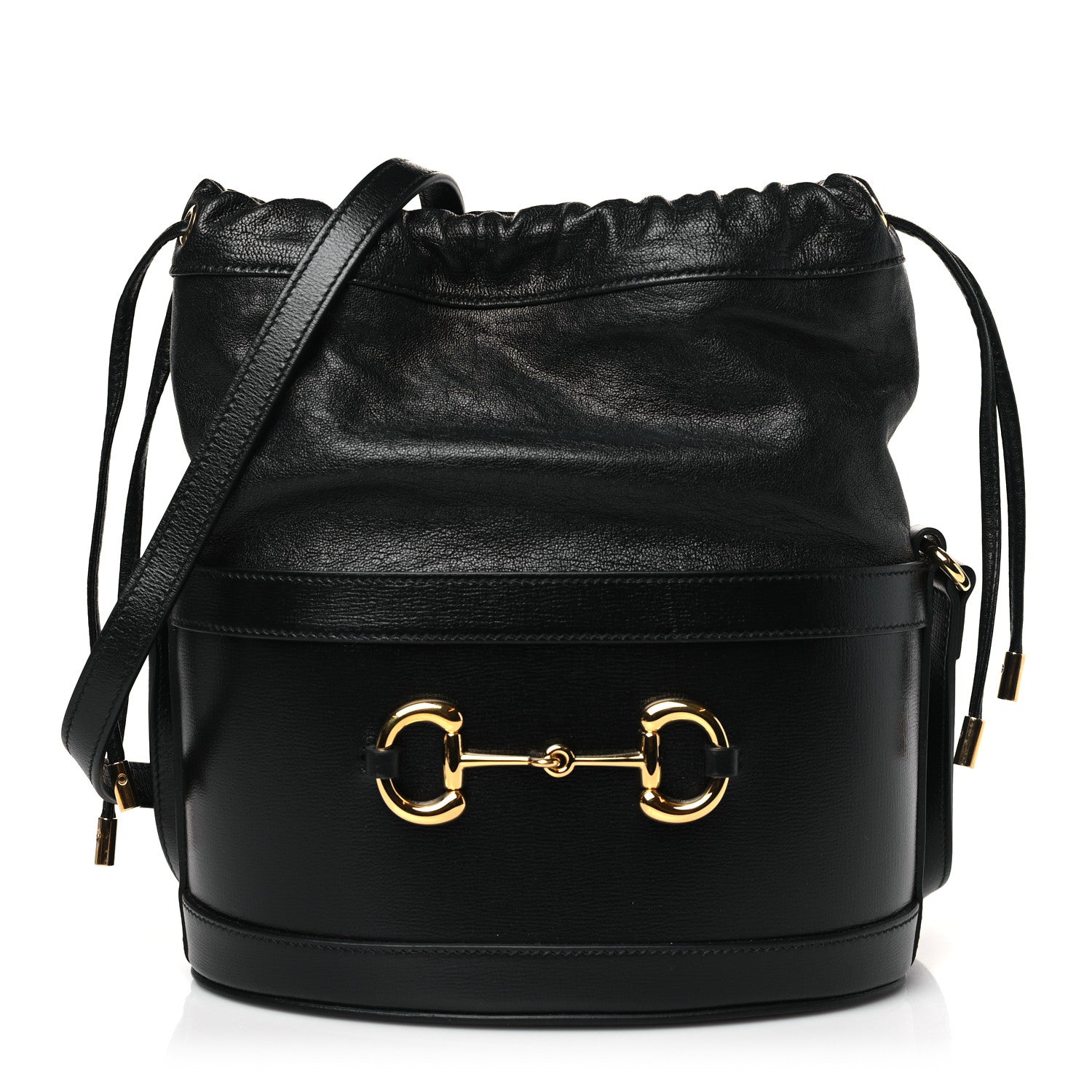 Gucci Azalea Sakai Calfskin Horsebit 1955 Drawstring Bucket Bag Black 1 of 9