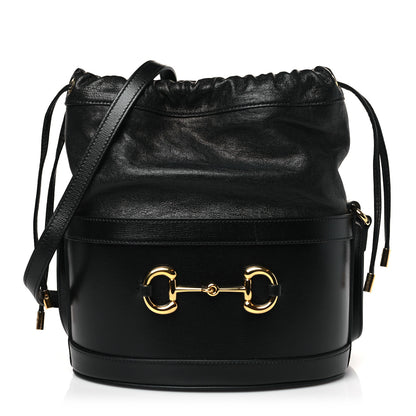 Gucci Azalea Sakai Calfskin Horsebit 1955 Drawstring Bucket Bag Black 1 of 9