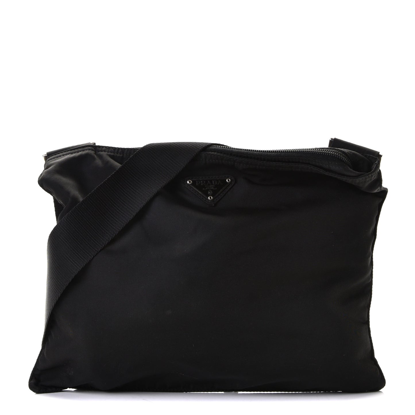 Nylon Flat Messenger Bag Black
