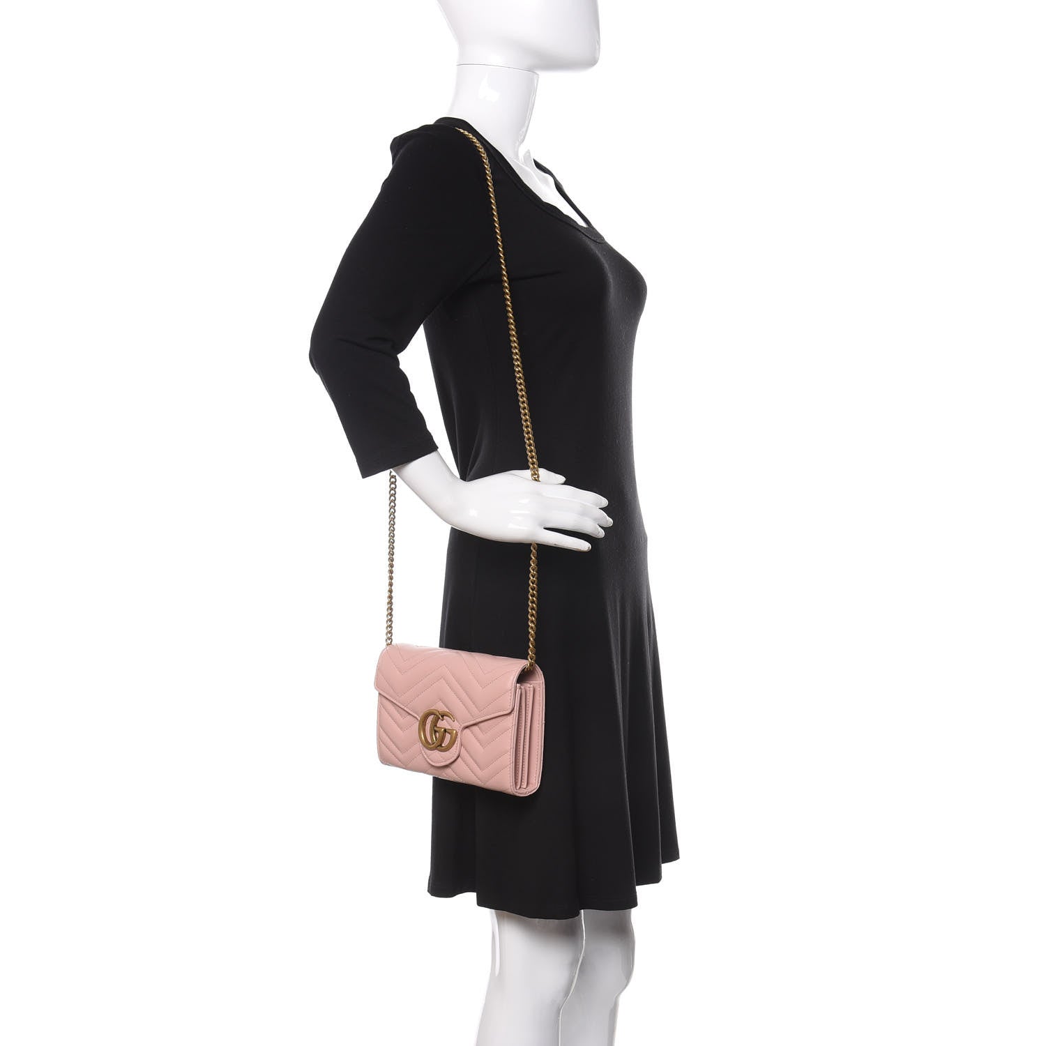 Gucci Calfskin Matelasse GG Marmont Chain Wallet Perfect Pink 2 of 10