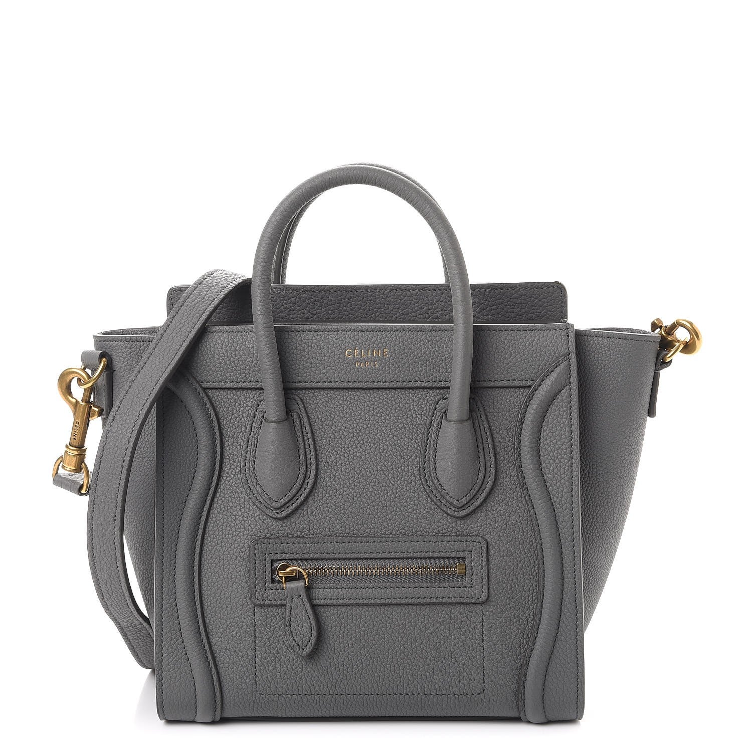 Celine Drummed Calfskin Nano Luggage Kohl 1 of 8