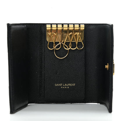 Saint Laurent Grain De Poudre Matelasse Cassandre Monogram Slim Key Case Black 5 of 9