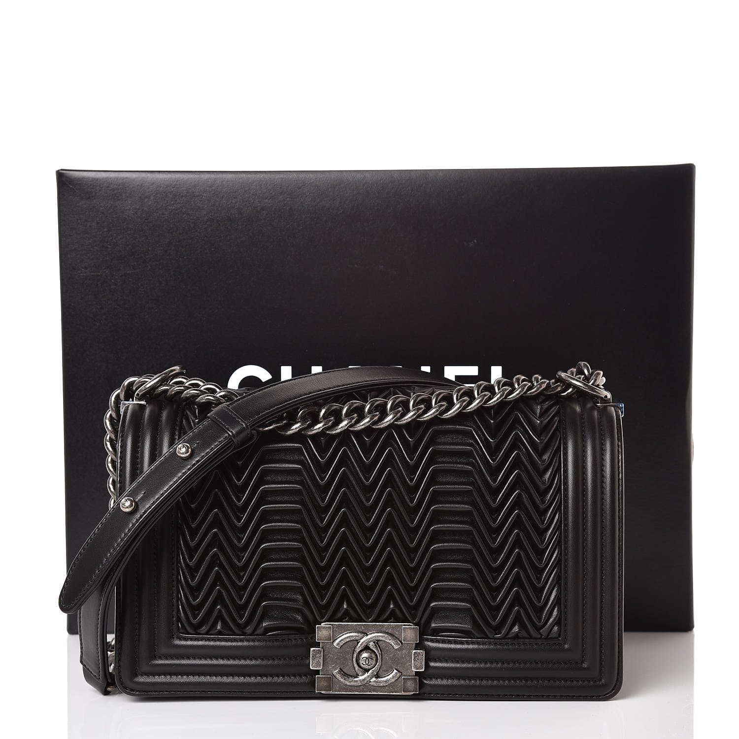 Chanel Lambskin Pleated Medium Boy Flap Black 8 of 8