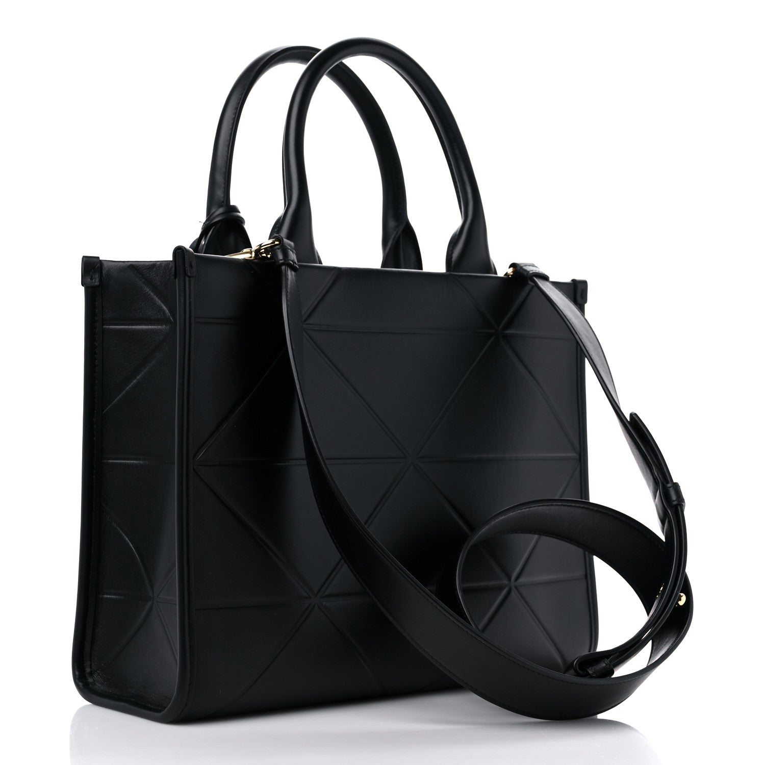 Prada Soft Calfskin Triangolo Symbole Embossed Small Tote Black 3 of 8